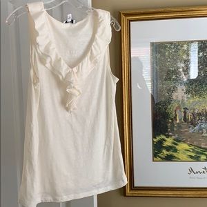 Ann Taylor Loft Sleeveless Cream Ruffled Top Sz L